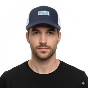 Hat / FILA Navy Blue & White Mesh Trucker Hat with Mint Green Logo / New
